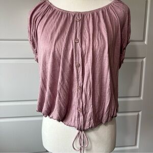 Simply Lala Mauve Button‎ Front Cinched Tie Bottom Dolman Sleeve Top Medium